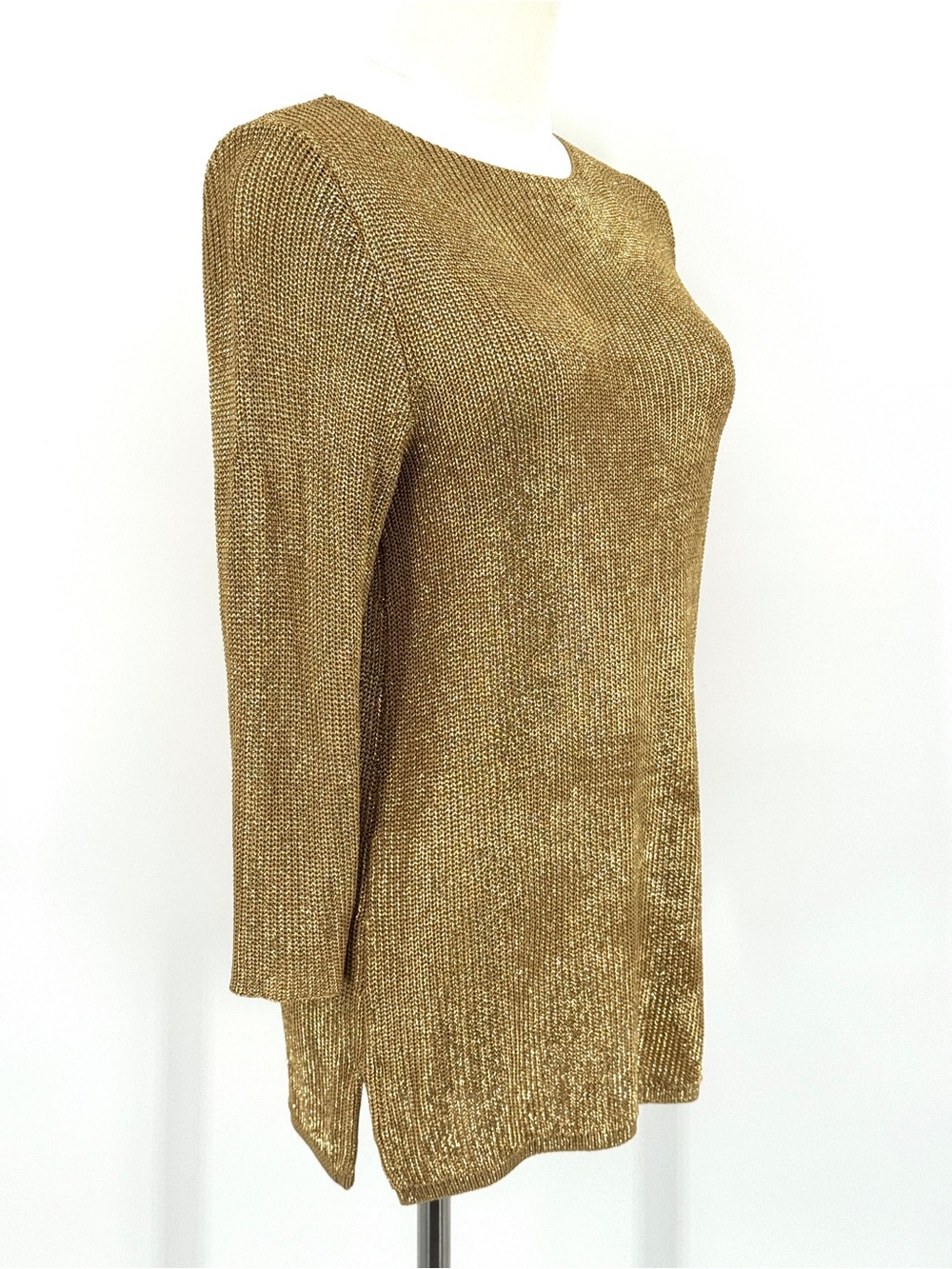 Source Unknown Metallic Gold Knit Scoop-Neck Sweater